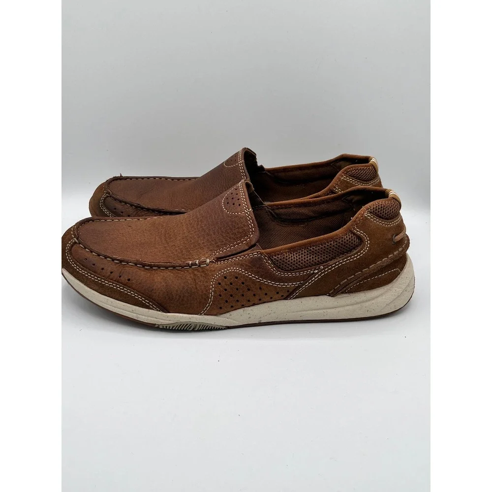 Clarks Men Brown Leather Slip On Loafers Ortholite Cushion Soft Sz 10.5W